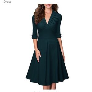 Retro V Neck Vintage Cocktail Party Swing Dress